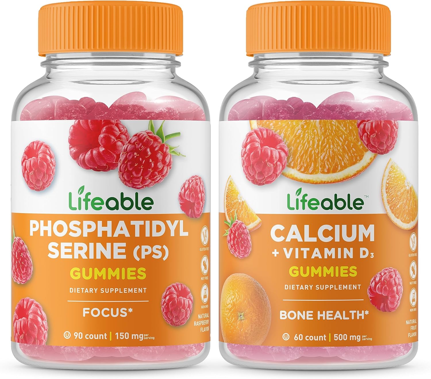 Phosphatidylserine (PS) + Calcium with Vitamin D Gummies Bundle - Delicious Vitamin Supplement, Gluten Free, Non-GMO Chewables