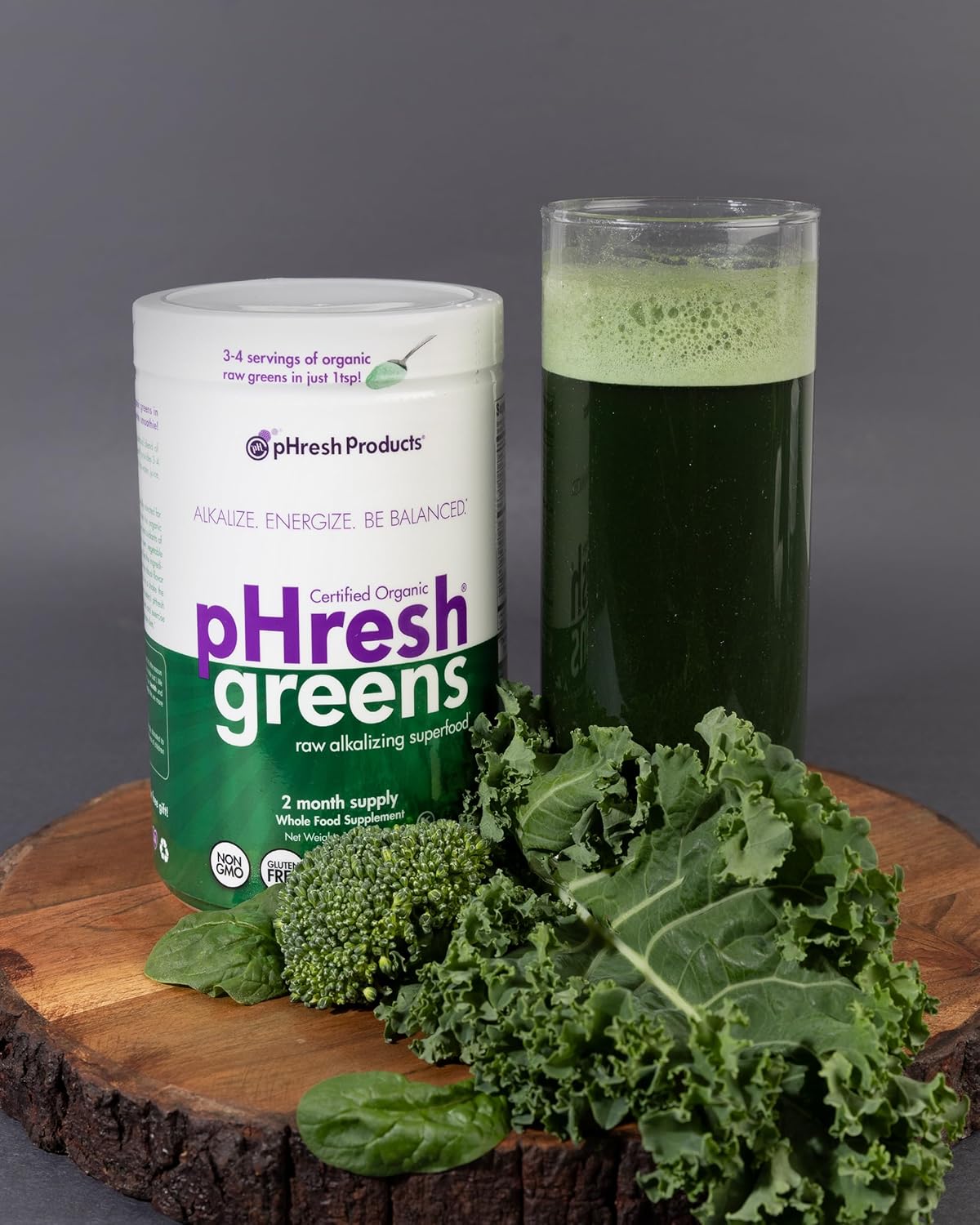 pHresh Products Greens Powder - Alkalizing Superfood, 2 Month Supply, Vegan, Kosher, Gluten Free - Natural Enzymes, Nutrients for Intermittent Fasting - 10 oz