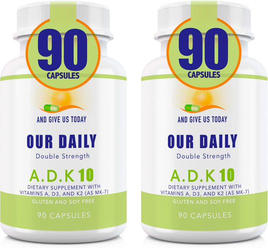 Physician Formulated ADK 10 Double Strength Vitamins A1, D3 & K2 - Bone & Immune Support - 180 Capsules