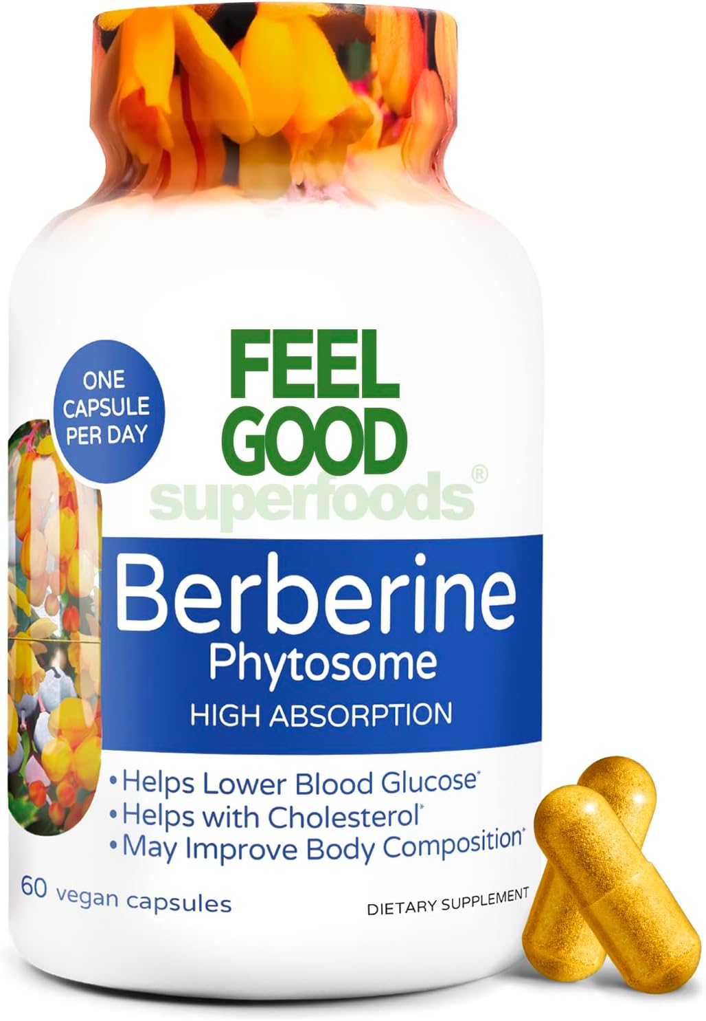 Physician Formulated Berberine Phytosome Herbal Supplement with Vitamins C & D for Metabolism - 60 Capsules