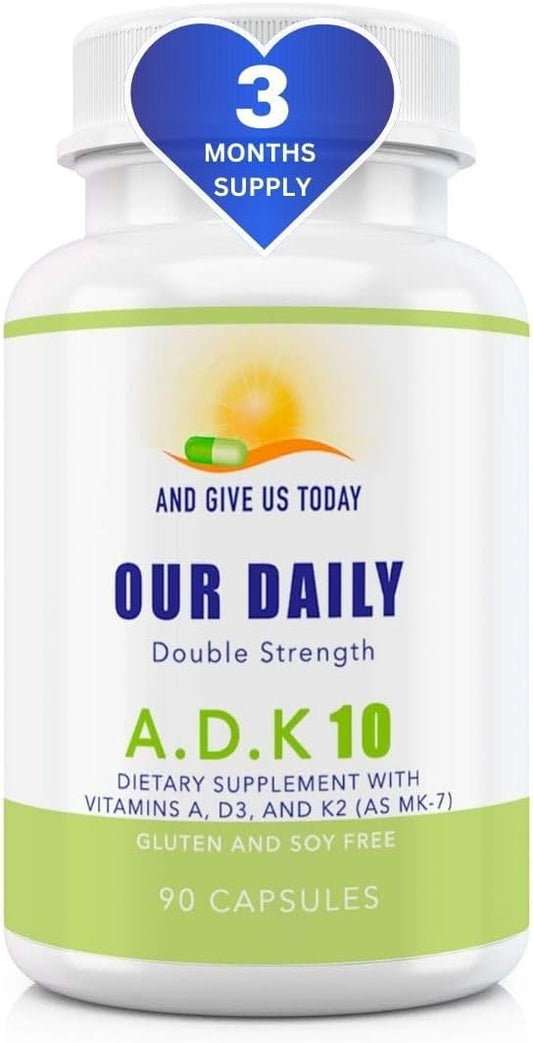 Physician Formulated Vitamin ADK 10 Double Strength Supplement - Bone & Immune Support - 90 Vegetarian Capsules