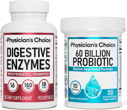 Physician's CHOICE Gut Health Bundle: 60 Billion Probiotics + Digestive Enzyme 90ct for Digestive Comfort & Immune Support