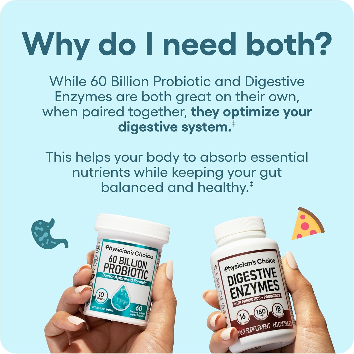 Physician's CHOICE Optimal Gut Health Bundle: 60 Billion Probiotics + Digestive Enzymes for Immune Support