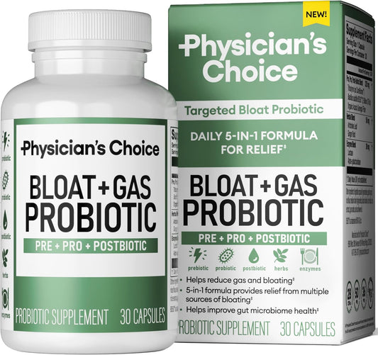Physician's CHOICE Probiotic for Bloating and Gas Relief with Digestive Enzymes, Prebiotics, and Herbs - 30ct Bottle for Gut Health in Men and Women