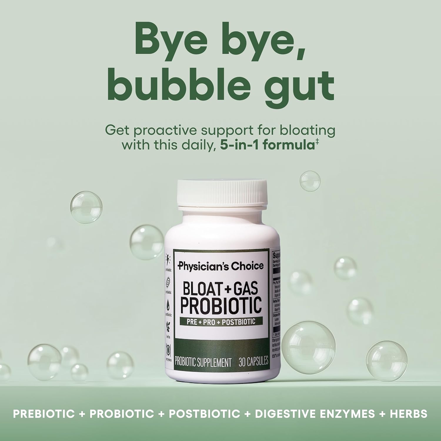 Physician's CHOICE Probiotic for Bloating and Gas Relief with Digestive Enzymes, Prebiotics, and Herbs - 30ct Bottle for Gut Health in Men and Women