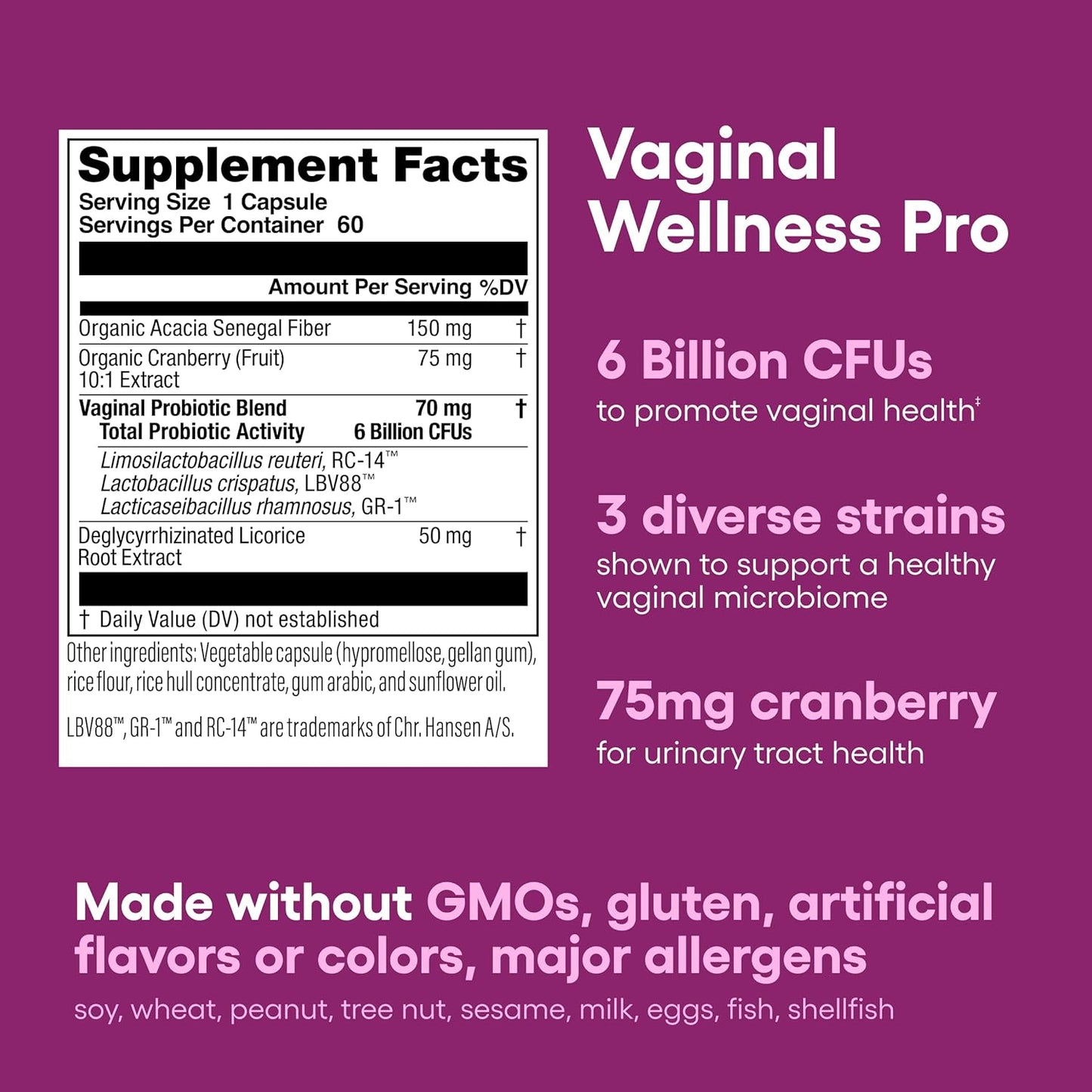 Physician's CHOICE Vaginal Probiotics with Licorice Root - Supports PH Balance, Odor Control, Yeast, and Feminine Health - 6B CFU - Organic Prebiotic and Cranberry - 60 CT