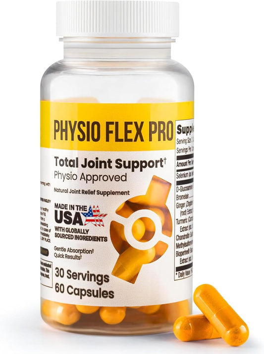 Physio Flex Pro Men's Joint Support Supplement - Glucosamine, Chondroitin, Selenium & Bromelain - 60 Capsules - Made in USA