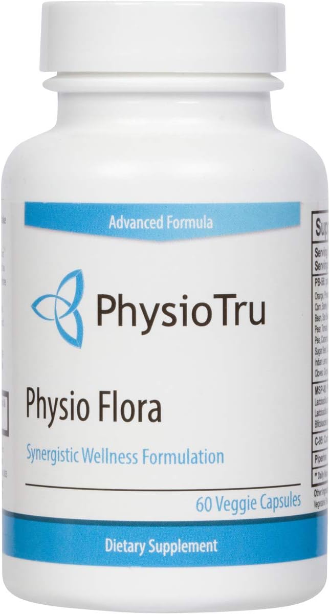 PhysioTru Physio Flora Gut Health Supplement with Curcumin, Piperine, Probiotics, and Prebiotics - 240 Veggie Capsules
