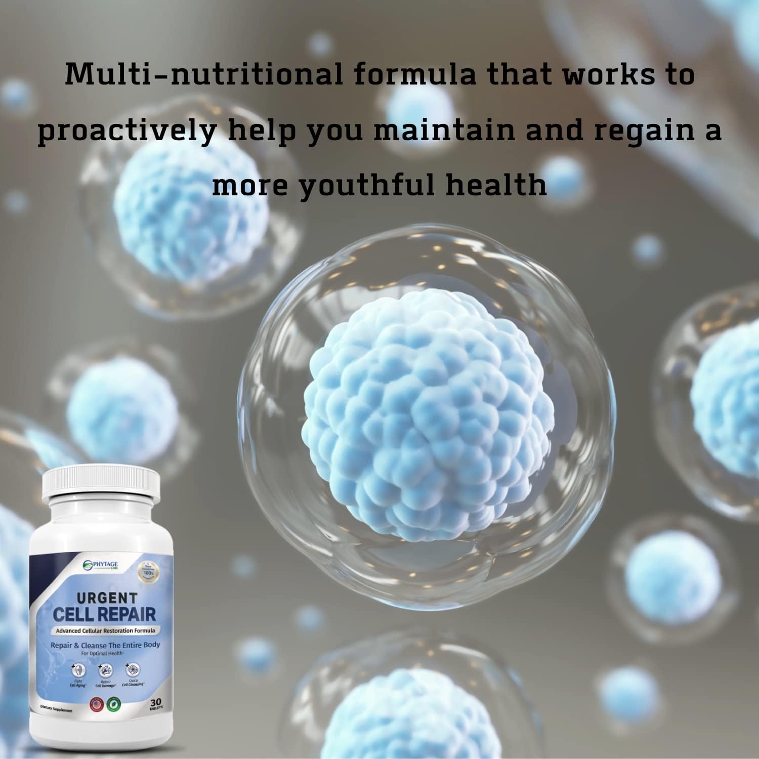 Phytage Labs Urgent Cell Repair Tablets - Natural Cellular Regeneration for Skin, Kidney, Hair, Gut, Bones, Brain, Joints, Lungs, Liver - Anti Aging Formula - BoostGo Australia