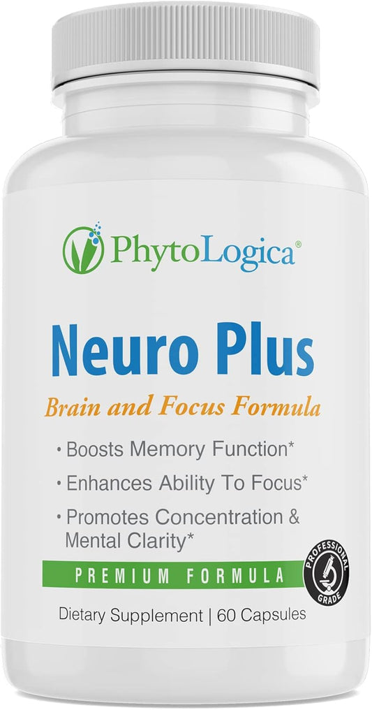 PhytoLogica Neuro Plus Brain and Focus Formula with Vitamins, Minerals, and Herb Extracts - Enhances Memory, Focus, and Mental Clarity - 60 Capsules