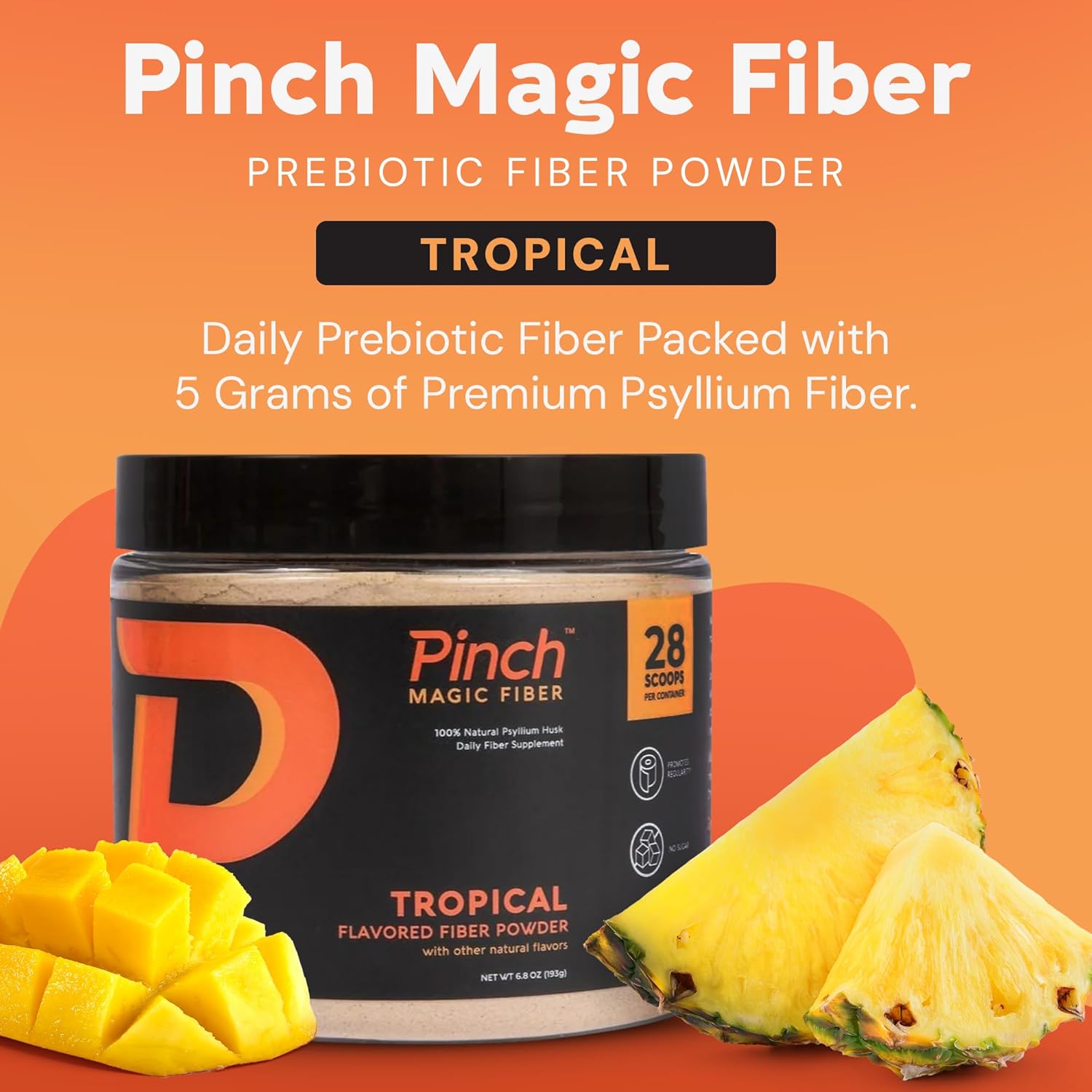 Pinch Magic Prebiotic Fiber Supplement & Shaker Combo for Digestive Health - Keto, Vegan, Sugar-Free - BPA-Free Shaker - USA-Made - 28-Day Supply - 20 oz