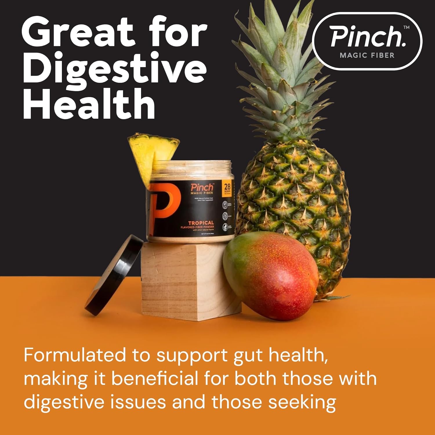 Pinch Magic Prebiotic Fiber Supplement & Shaker Combo for Digestive Health - Keto, Vegan, Sugar-Free - BPA-Free Shaker - USA-Made - 28-Day Supply - 20 oz
