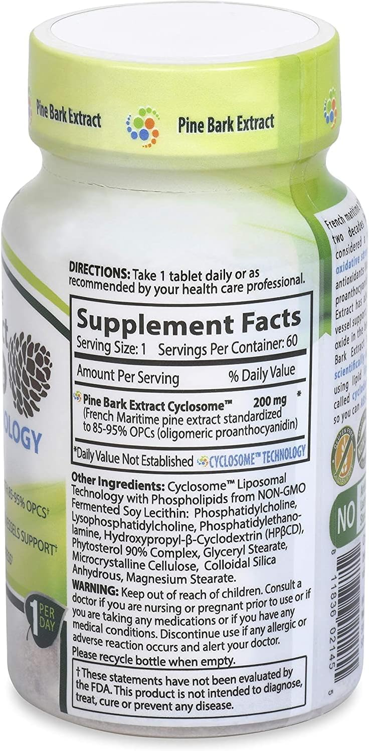 Pine Bark Extract 200mg for Circulatory Support | Advanced Liposomal Delivery | Non-GMO, Gluten Free | 60 Tablets