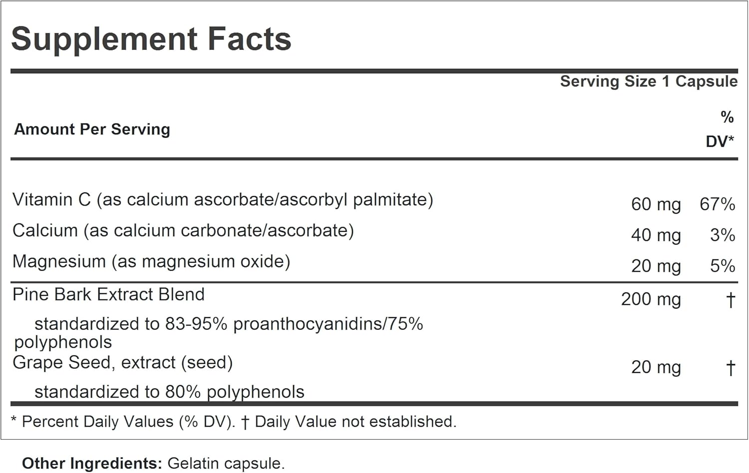 Pine Bark OPC Anti-Oxidant Extracts Capsules - Supports Tissues & Organ Systems, Proanthocyanidins, Powerful Anti-oxidant