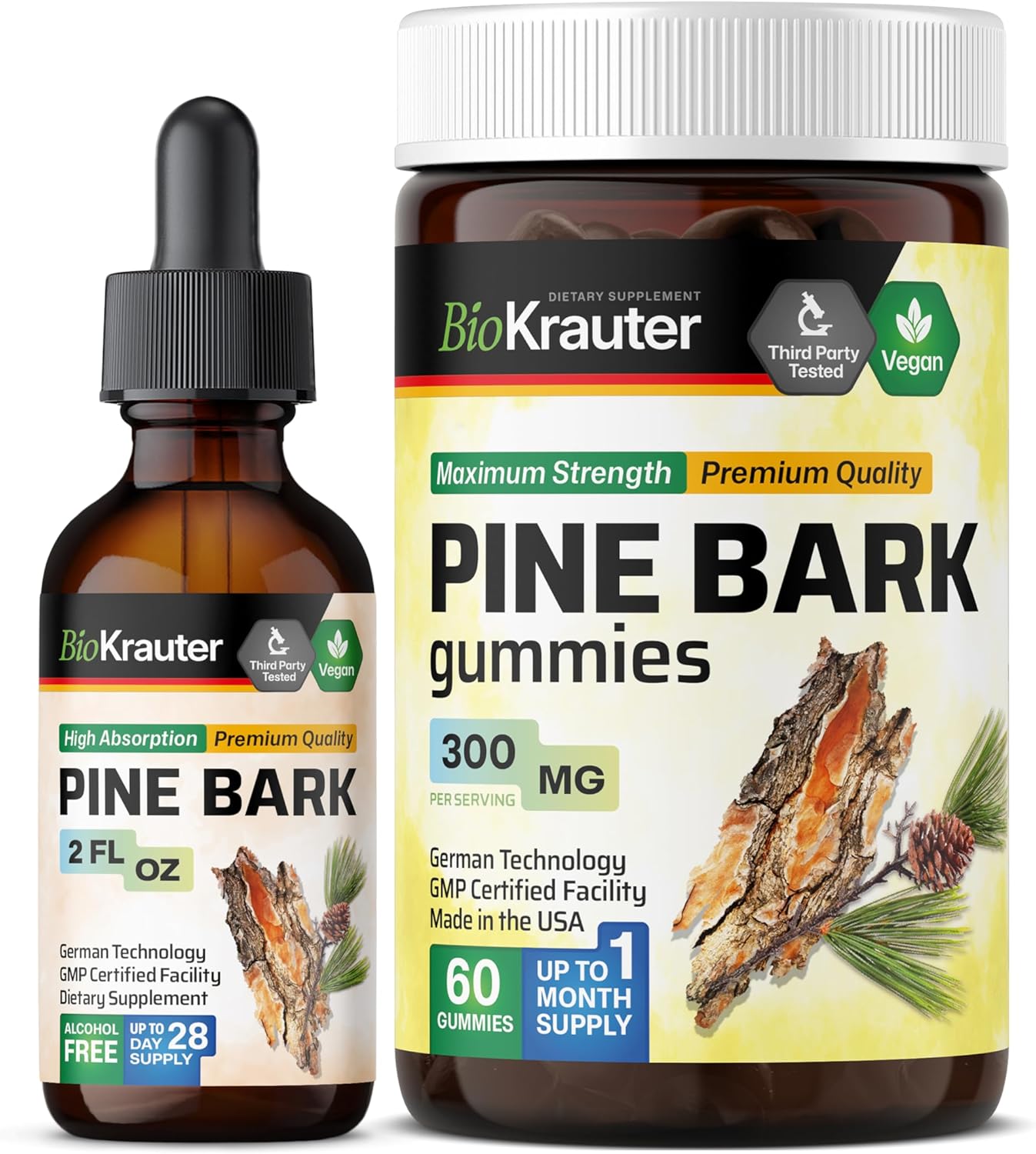 Pine Bark Tincture and Gummies Set - 2 Fl. Oz. Liquid Extract + 60 Gummy Supplements
