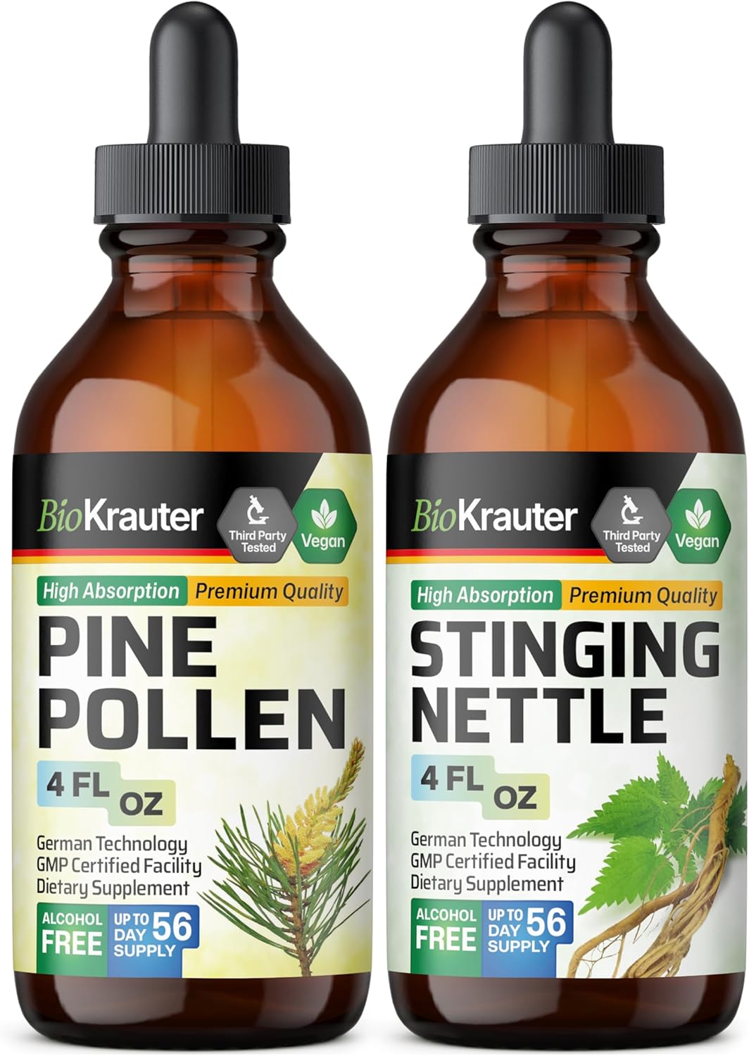 Pine Pollen and Stinging Nettle Tincture Bundle - 4 Fl. Oz. Each