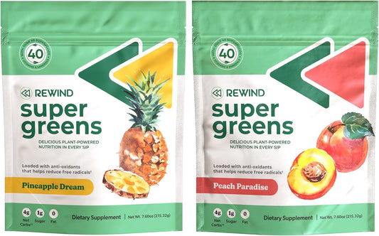 Pineapple and Peach Super Greens Powder with Over 40 Superfoods for Energy, Immunity, and Gut Health