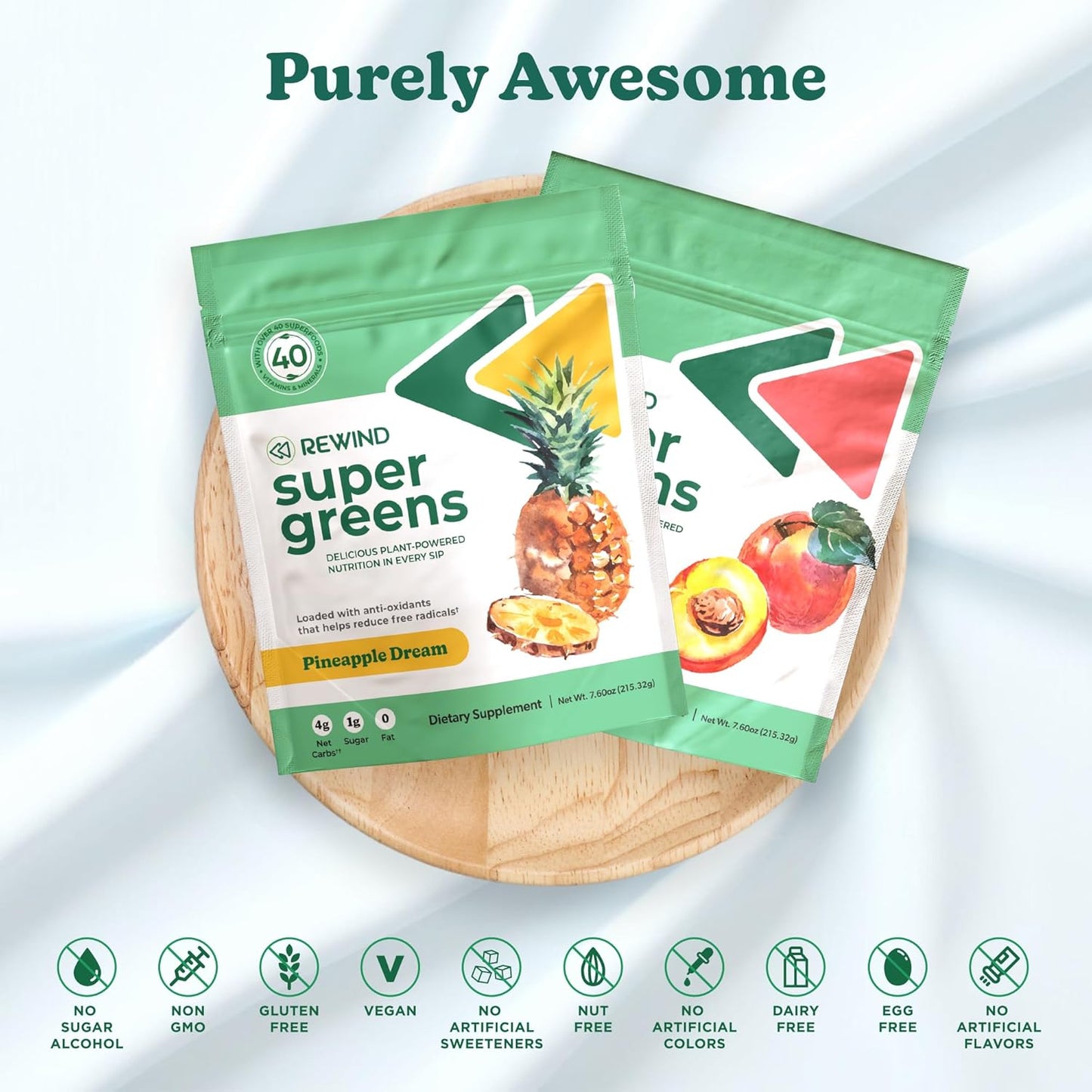 Pineapple and Peach Super Greens Powder with Over 40 Superfoods for Energy, Immunity, and Gut Health