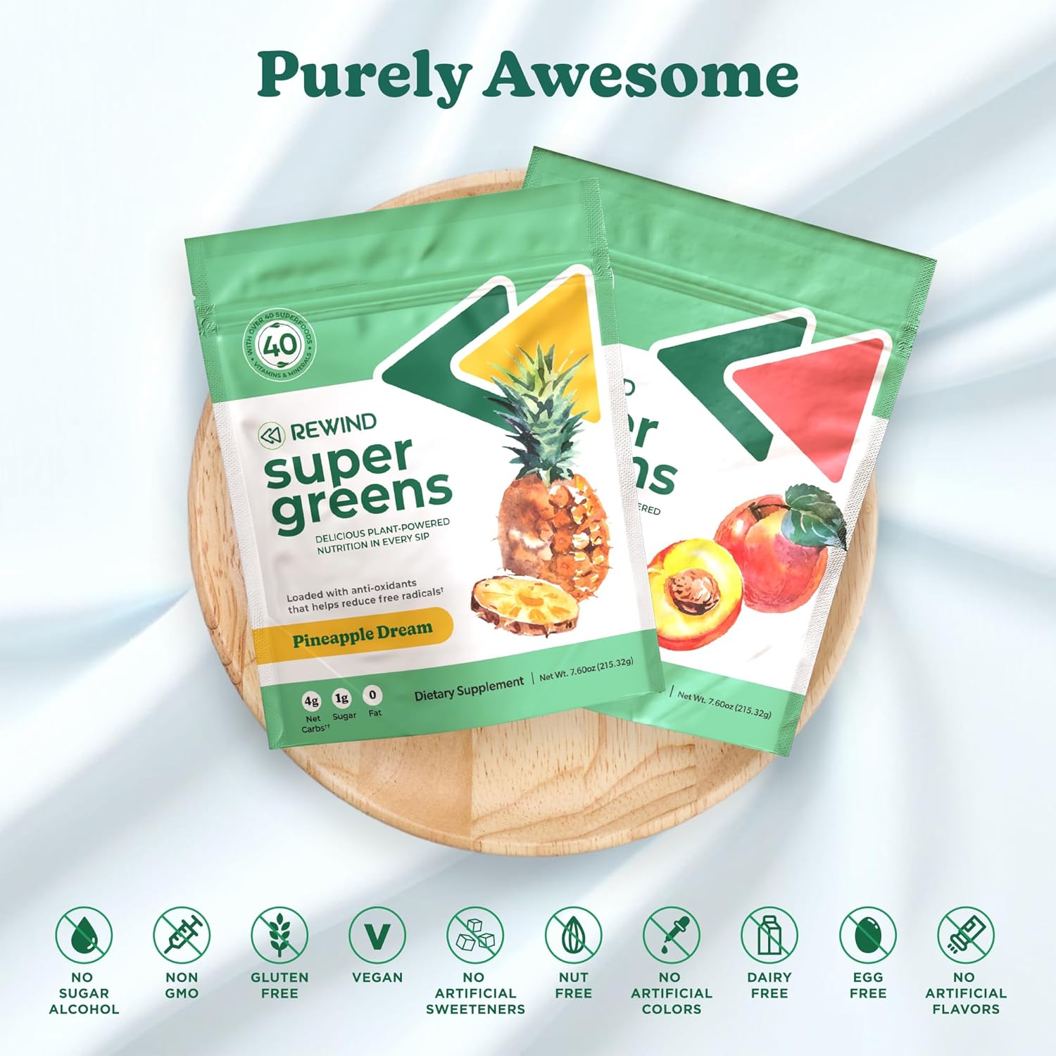 Pineapple and Peach Super Greens Powder with Over 40 Superfoods for Energy, Immunity, and Gut Health