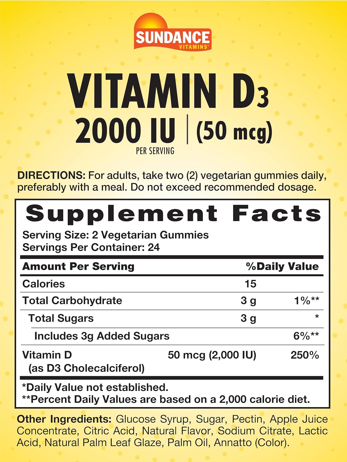 Pineapple Flavor Vitamin D3 Gummies | 2000 IU (50mcg) | 48 Count | Vegetarian, Non-GMO, Gluten Free