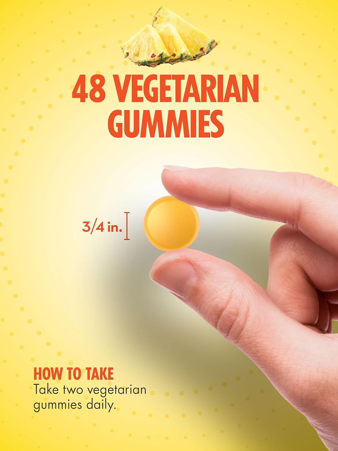 Pineapple Flavor Vitamin D3 Gummies | 2000 IU (50mcg) | 48 Count | Vegetarian, Non-GMO, Gluten Free