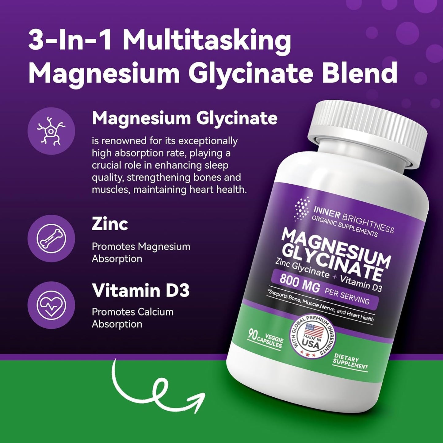 Pineapple Flavored Magnesium Glycinate Gummies and Capsules with Zinc and Vitamin D3 for Sleep, Relaxation, and Focus in Adults