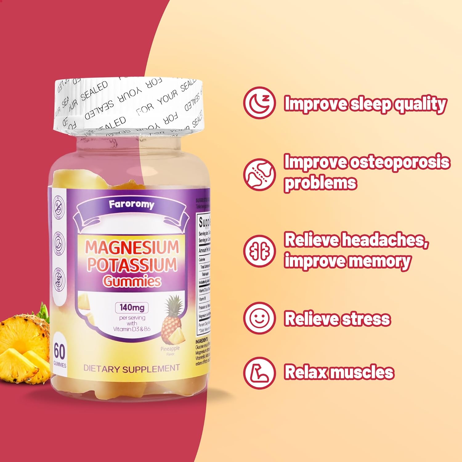 Pineapple Flavored Potassium Magnesium Gummies for Muscle and Immune Health, 60 Count - BoostGo Australia