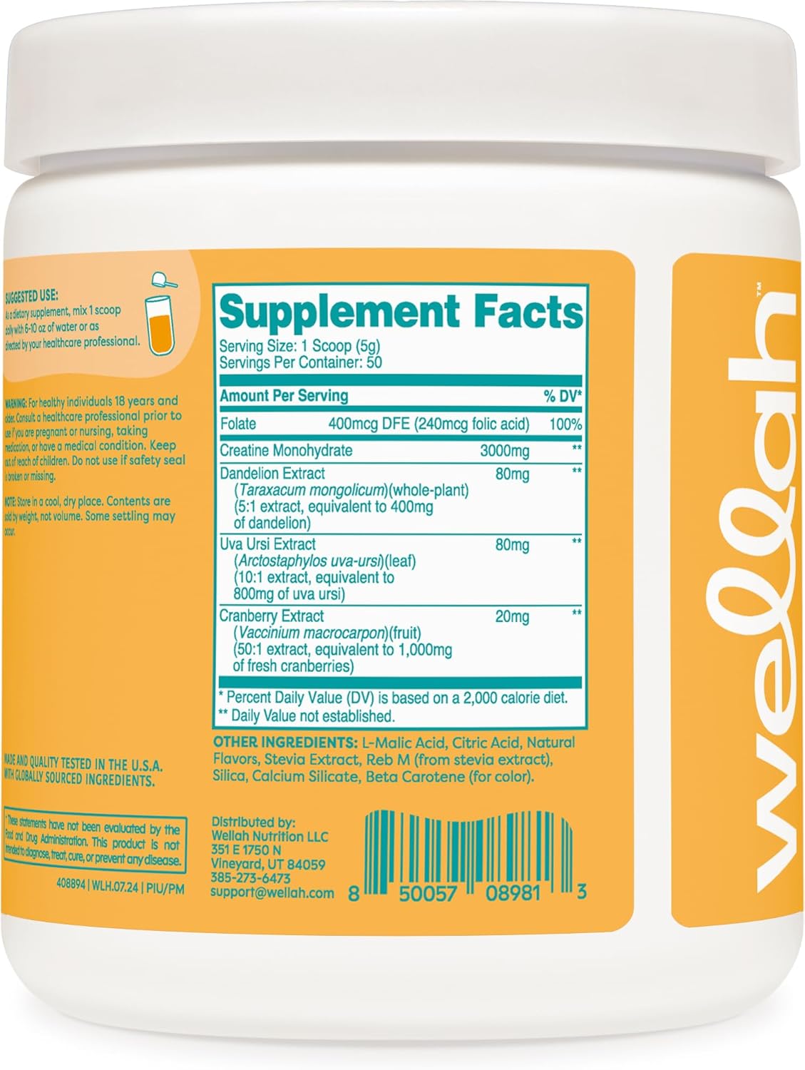 Pineapple Mango Wellah Pump-It-Up Creatine - 50 Servings, Monohydrate with Dandelion, Uva Ursi, & Cranberry Extract