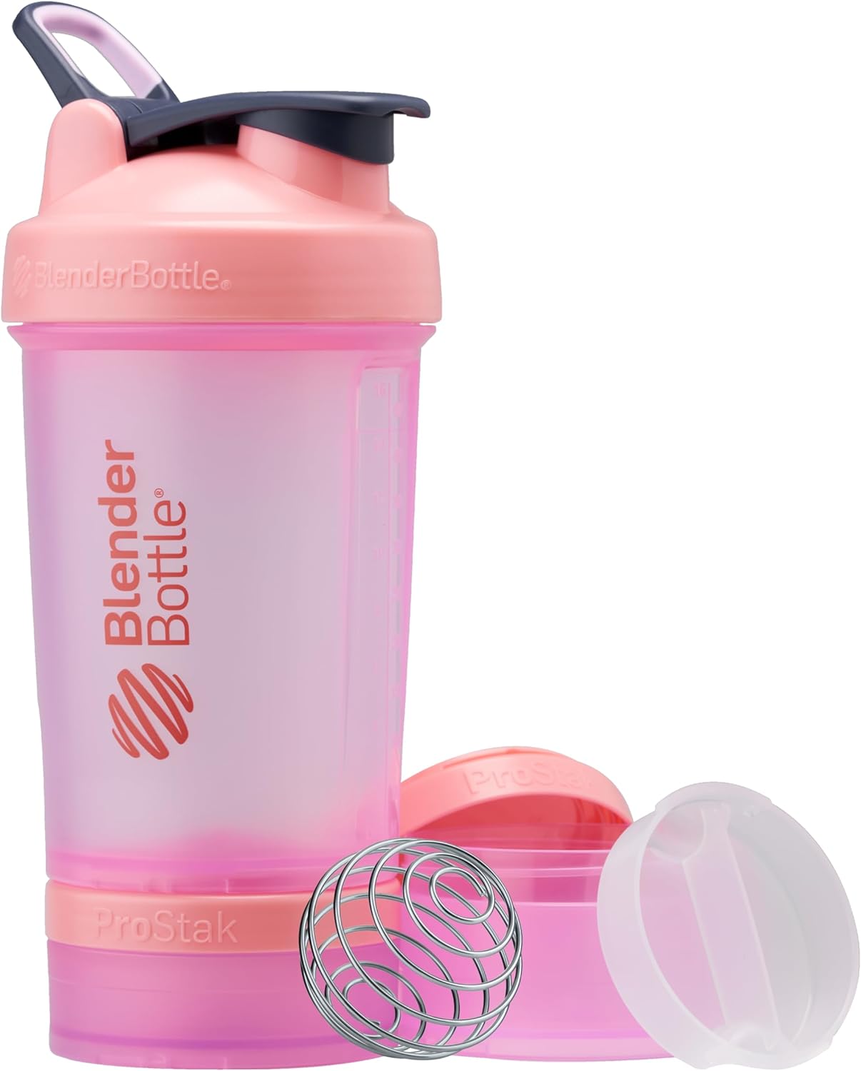Pink BlenderBottle ProStak Shaker Bottle with Pill Organizer - 22 oz Storage for Protein Powder - Classic V2 System
