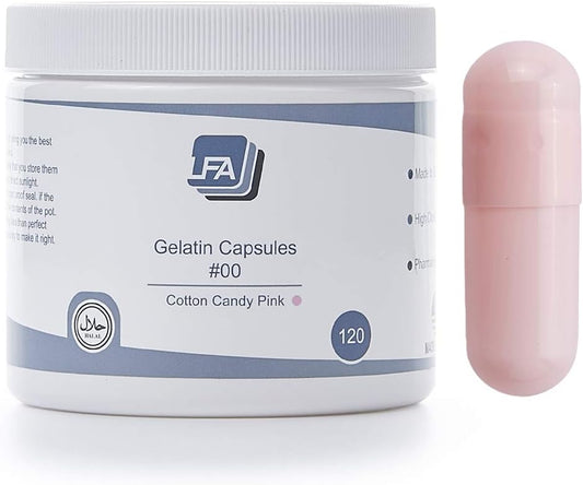 Pink Gelatin Empty Capsules Size 00 - 120 Count for DIY Pills - Halal Certified Tablet Presses - Beef Gel Caps - Fits Filling Tray