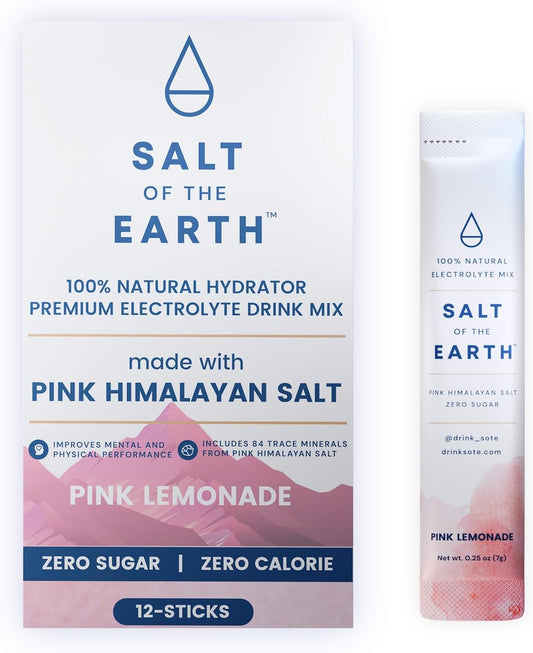 Pink Himalayan Salt Electrolyte Powder Packets - Zero Sugar, Keto & Paleo Friendly - Hydration Boost - 12 Sticks, Pink Lemonade Flavor