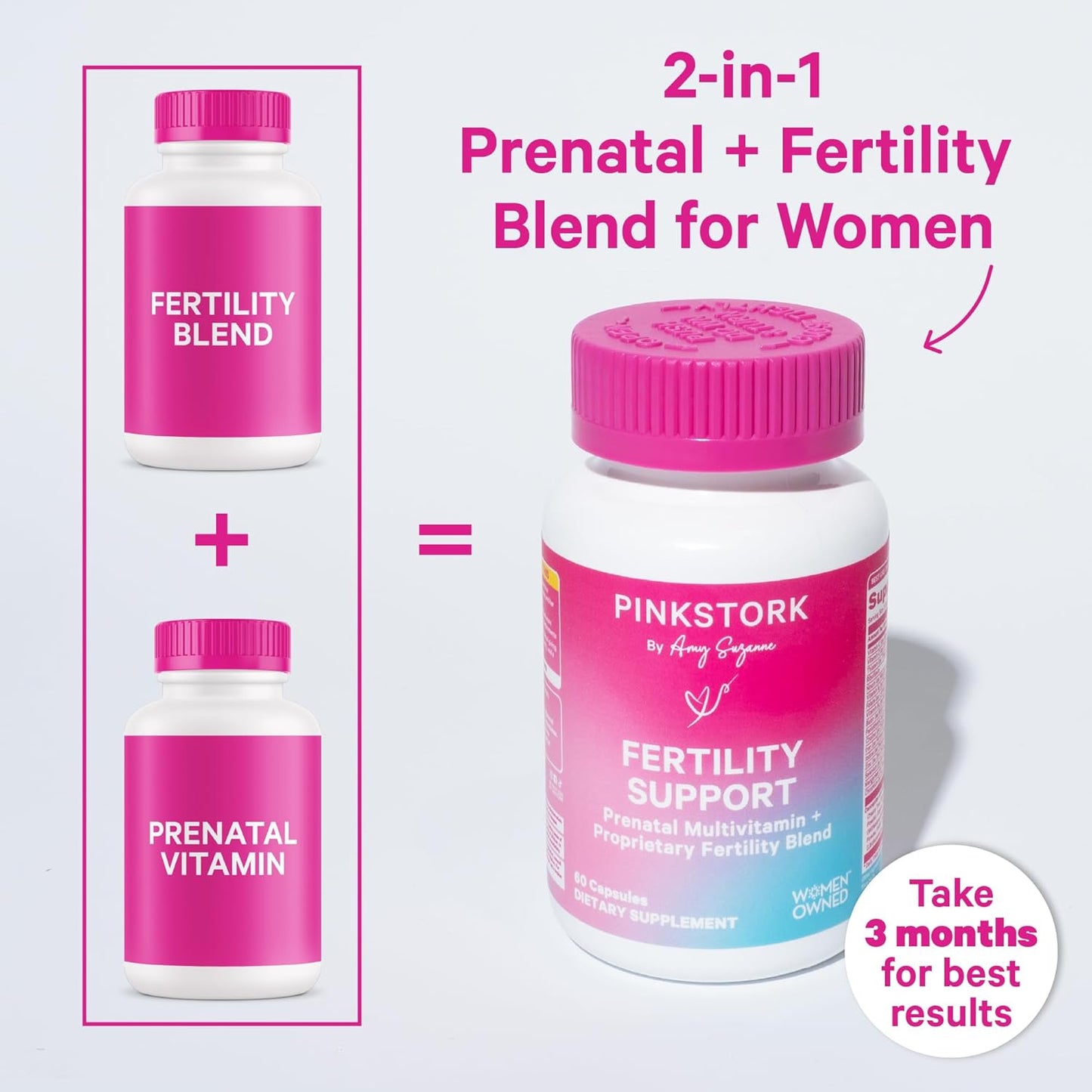 Pink Stork Fertility Support Supplements for Women - Prenatal Multivitamin with Hormone Balance & Ovulation Support - 17 Vitamins & Herbs - 60 Capsules