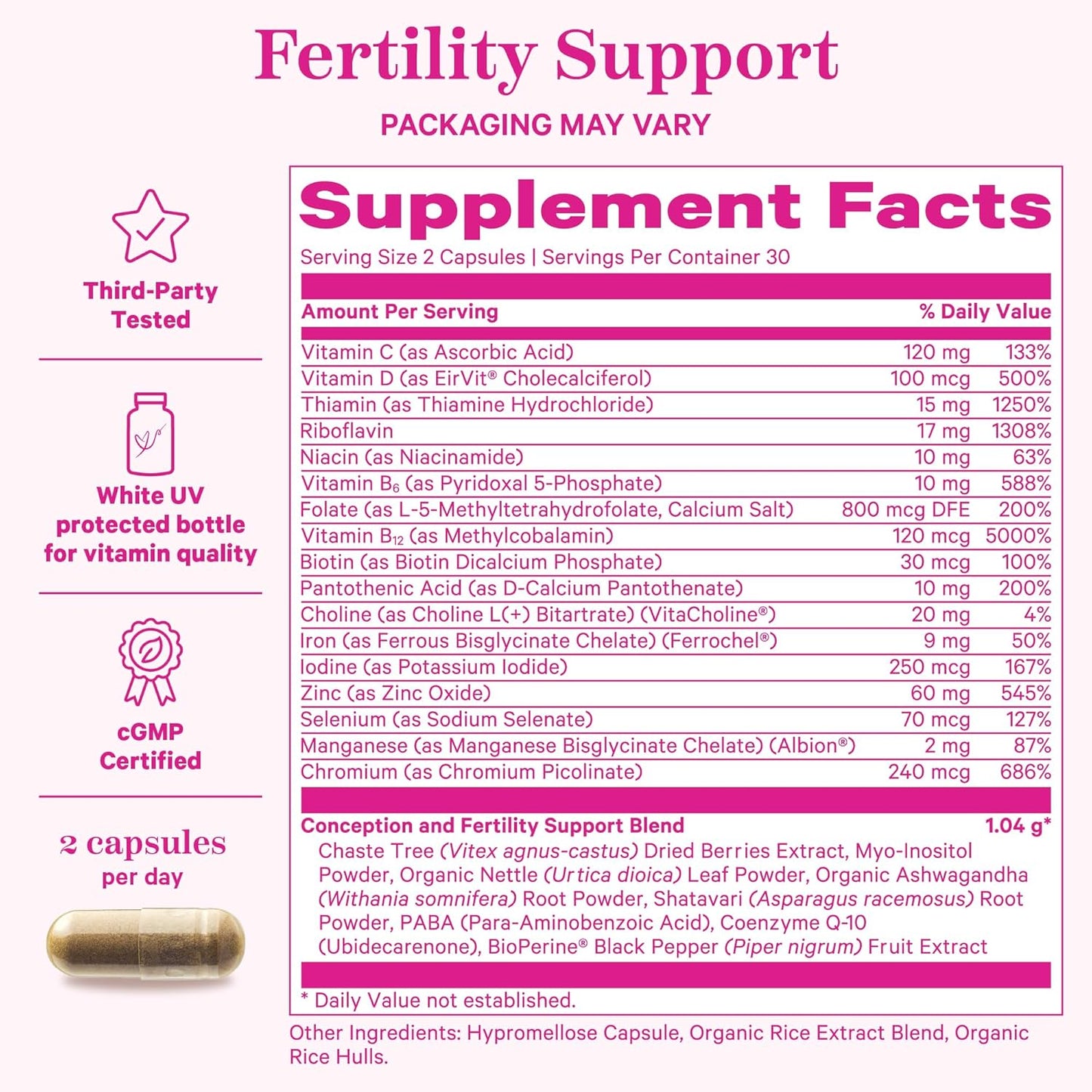 Pink Stork Fertility Support Supplements for Women - Prenatal Multivitamin with Hormone Balance & Ovulation Support - 17 Vitamins & Herbs - 60 Capsules