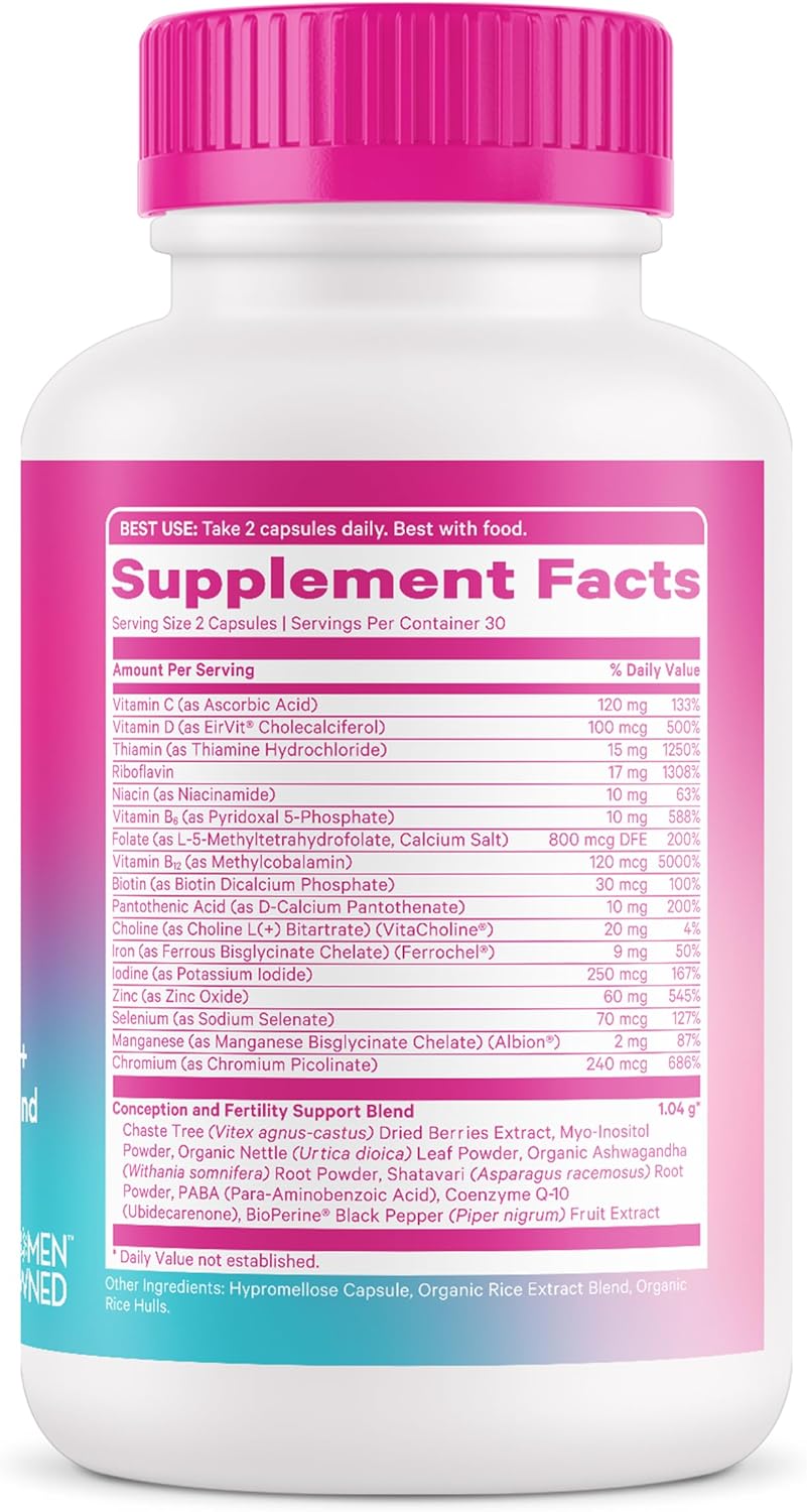 Pink Stork Fertility Support Supplements for Women - Prenatal Multivitamin with Hormone Balance & Ovulation Support - 17 Vitamins & Herbs - 60 Capsules