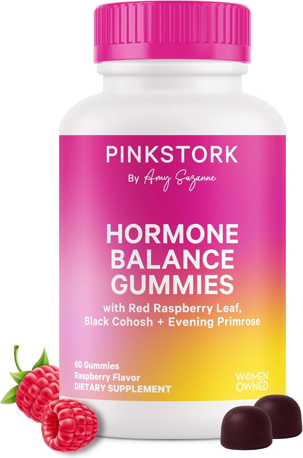 Pink Stork Hormone Balance Gummies - Mood, Energy, Bloating Support for Women - PMS, Perimenopause, Menopause - Red Raspberry Leaf & Black Cohosh - 60 Gummies