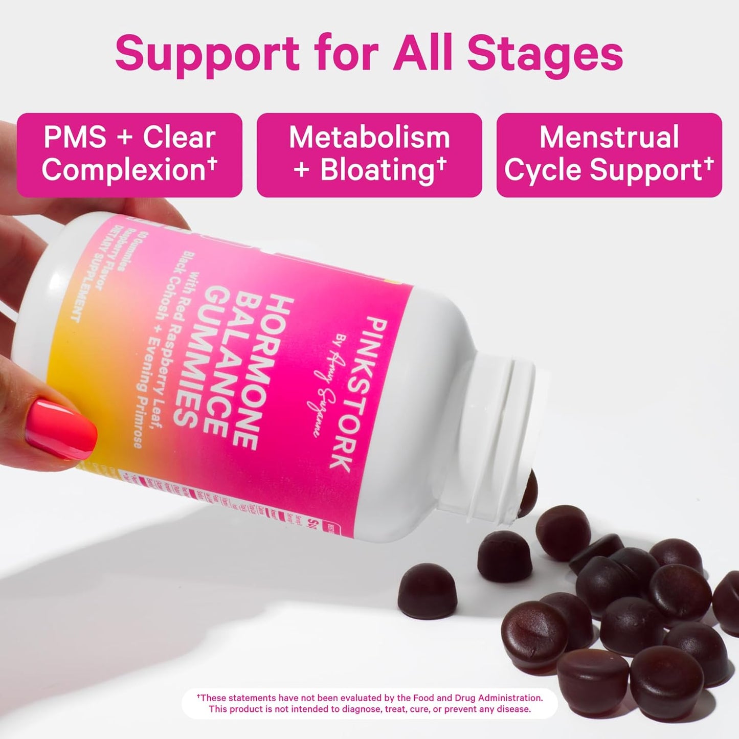 Pink Stork Hormone Balance Gummies - Mood, Energy, Bloating Support for Women - PMS, Perimenopause, Menopause - Red Raspberry Leaf & Black Cohosh - 60 Gummies