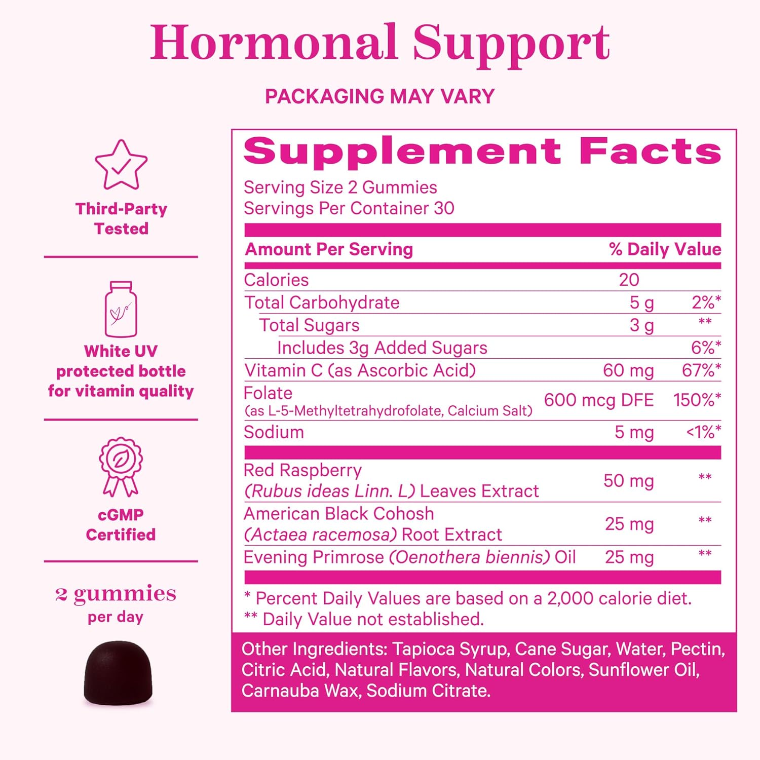 Pink Stork Hormone Balance Gummies - Mood, Energy, Bloating Support for Women - PMS, Perimenopause, Menopause - Red Raspberry Leaf & Black Cohosh - 60 Gummies