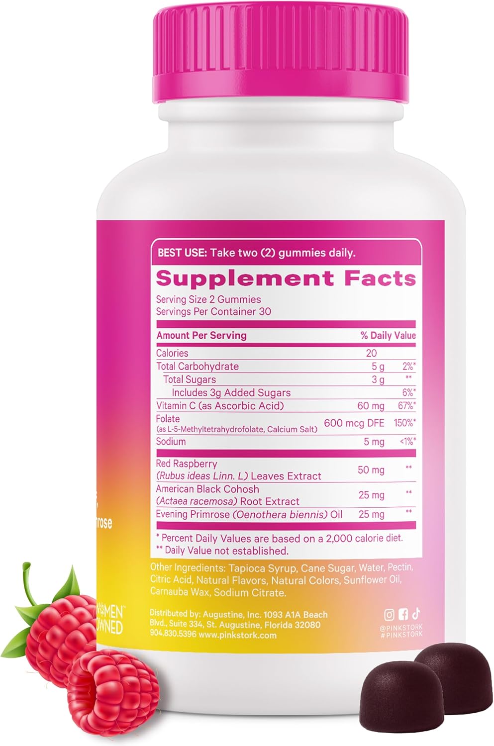 Pink Stork Hormone Balance Gummies - Mood, Energy, Bloating Support for Women - PMS, Perimenopause, Menopause - Red Raspberry Leaf & Black Cohosh - 60 Gummies