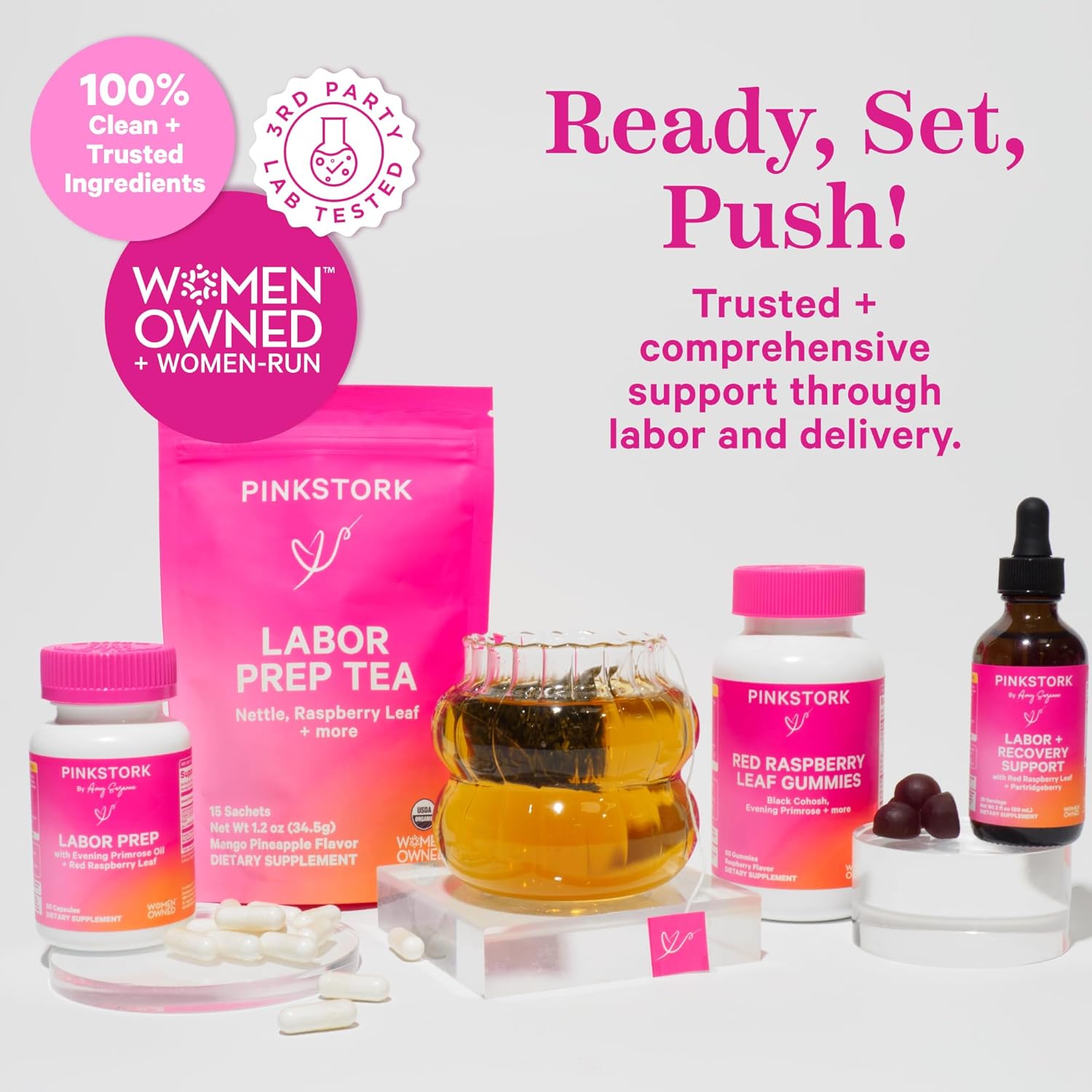 Pink Stork Labor Prep and Recovery Tincture with Red Raspberry Leaf - Natural Third Trimester & Postpartum Support - 9 Herbs for Gentle Birth, Uterine Support, & Hormone Balance - 2 oz Bottle - BoostGo Australia