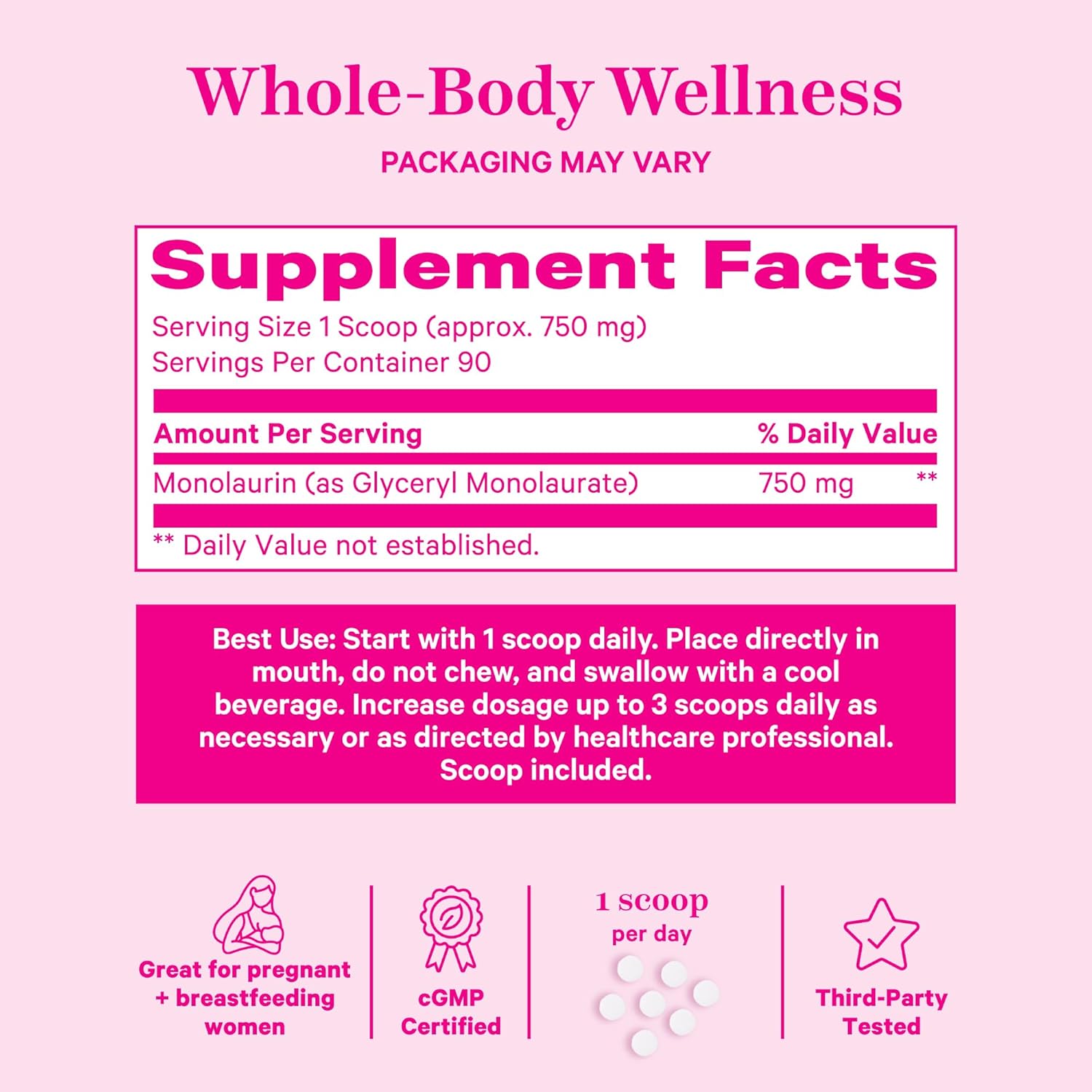 Pink Stork Monolaurin: Morning Sickness Relief & Immune Support - Concentrated Coconut Monolaurin for Gut Health - 750mg/serving - 2.4 oz