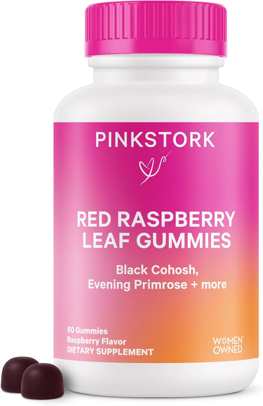 Pink Stork Red Raspberry Leaf Gummies - Labor Prep + Postpartum Mood Support - 60 Vegan Gummy Supplements - BoostGo Australia