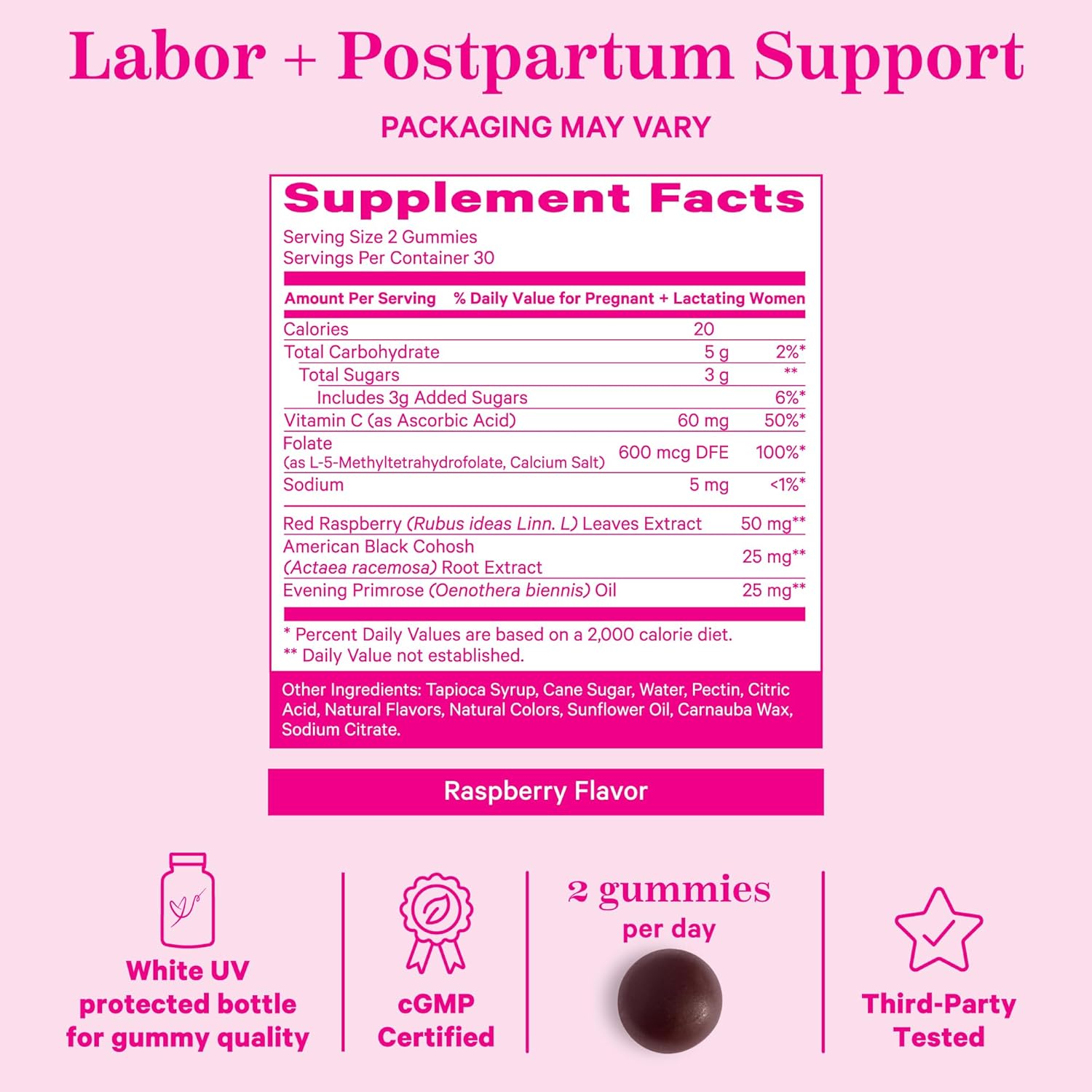 Pink Stork Red Raspberry Leaf Gummies - Labor Prep + Postpartum Mood Support - 60 Vegan Gummy Supplements - BoostGo Australia