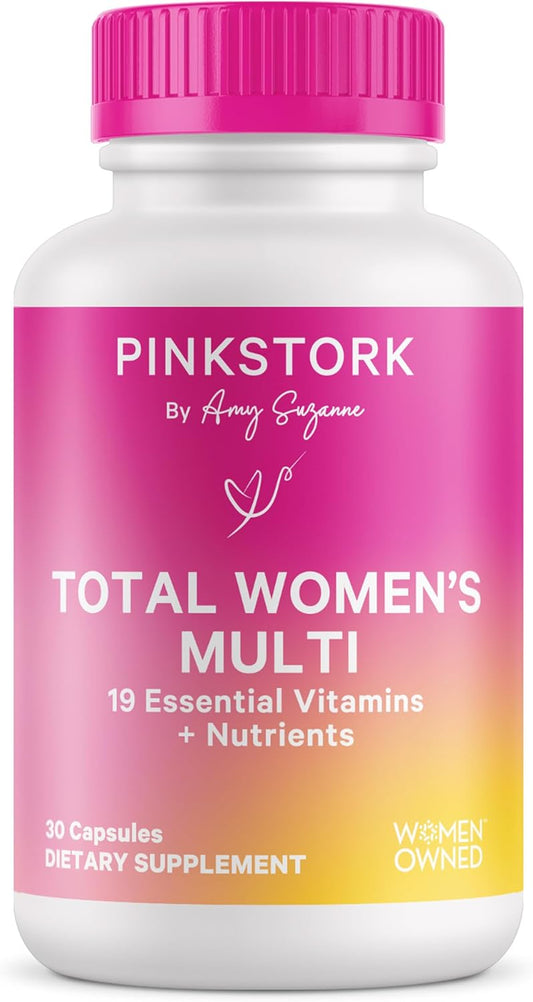 Pink Stork Women's Multivitamin Capsules - Boost Hair, Skin, Nails, Energy, & Immunity with 19 Essential Nutrients - Includes Iron, Zinc, B6, B12 - 30 Count