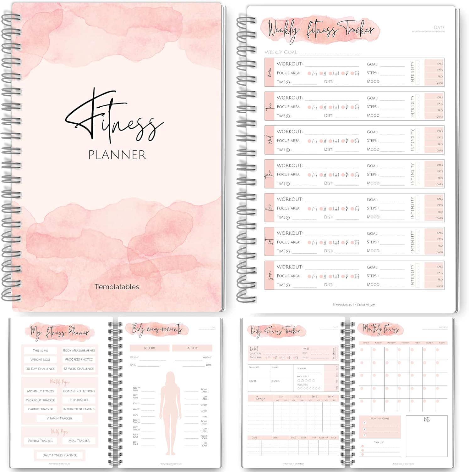 Pink Watercolor Gym Journal & Slimming Formula Tracker for Women | 3 Month Fitness Planner with Meal Planner & Self Care Habit Tracker - A5 Size
