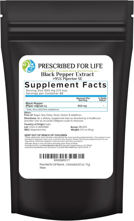 Piperine Powder 95% Extract for Nutrient Absorption, Antioxidant - Gluten Free, Vegan, Non GMO - 0.5oz
