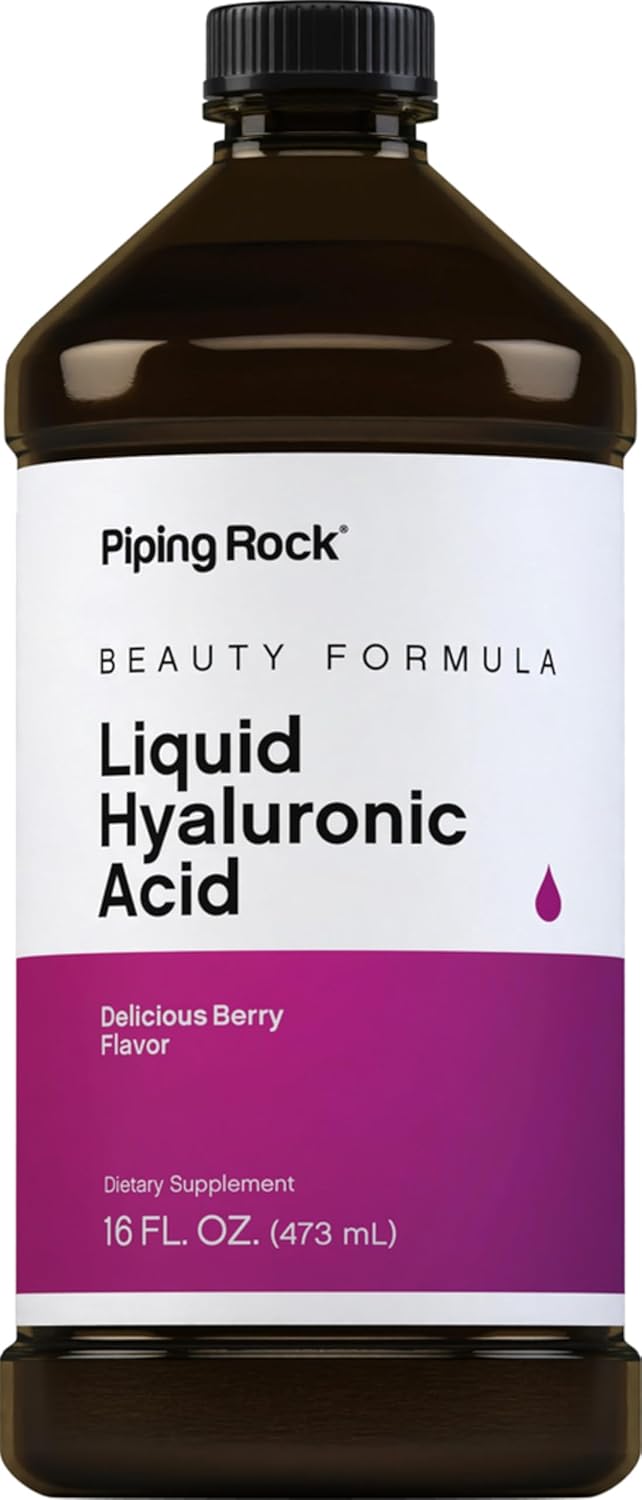 Piping Rock 100mg Liquid Hyaluronic Acid Supplement, 16 fl oz - Berry Flavor, Vegetarian Formula - Non-GMO, Gluten Free