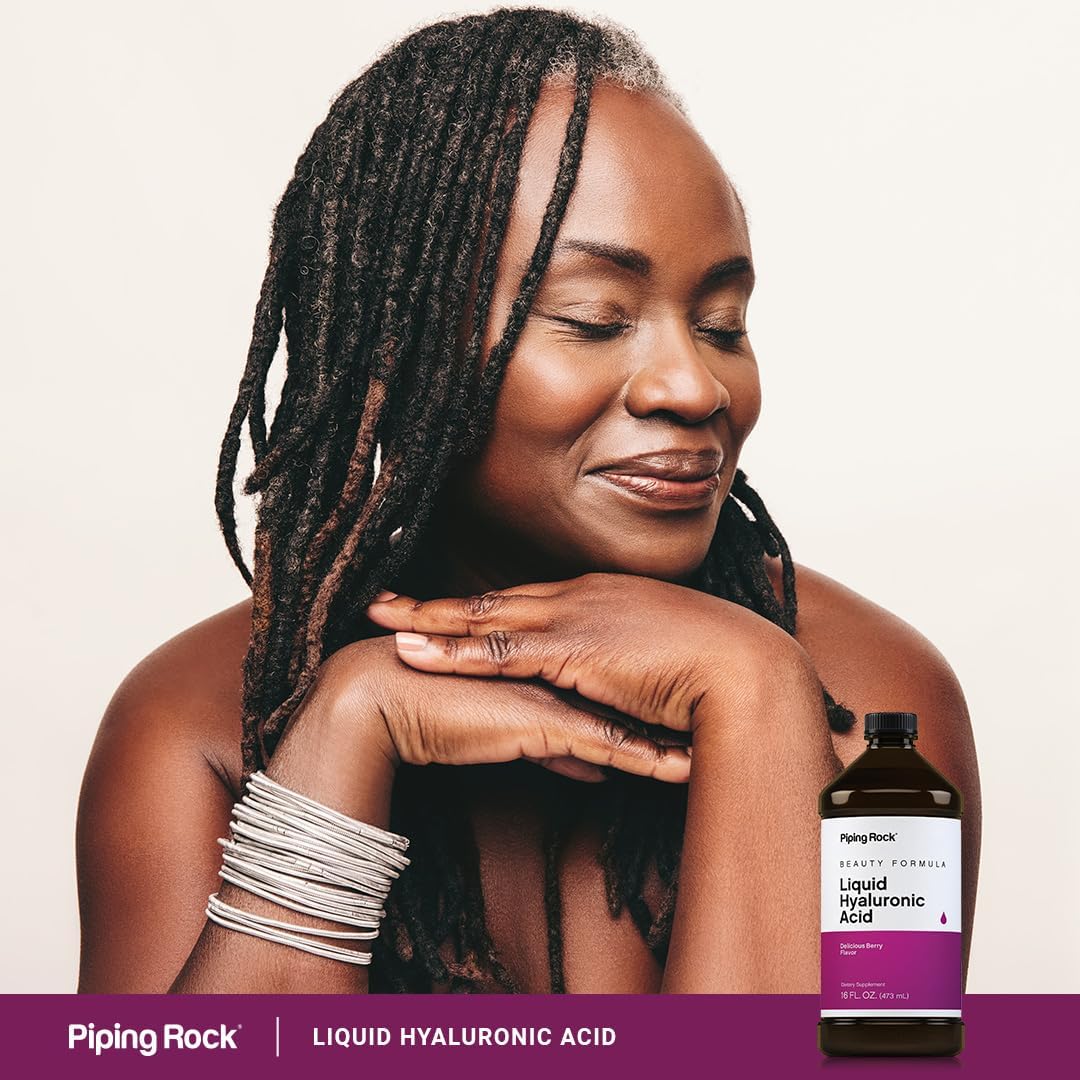 Piping Rock 100mg Liquid Hyaluronic Acid Supplement, 16 fl oz - Berry Flavor, Vegetarian Formula - Non-GMO, Gluten Free