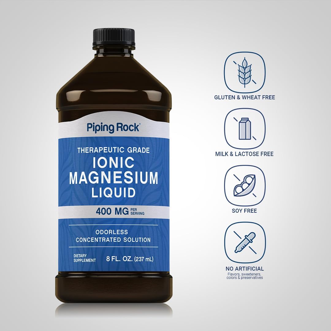 Piping Rock 400 mg Liquid Ionic Magnesium Supplement | 8 oz Bottle | Non-GMO, Gluten Free
