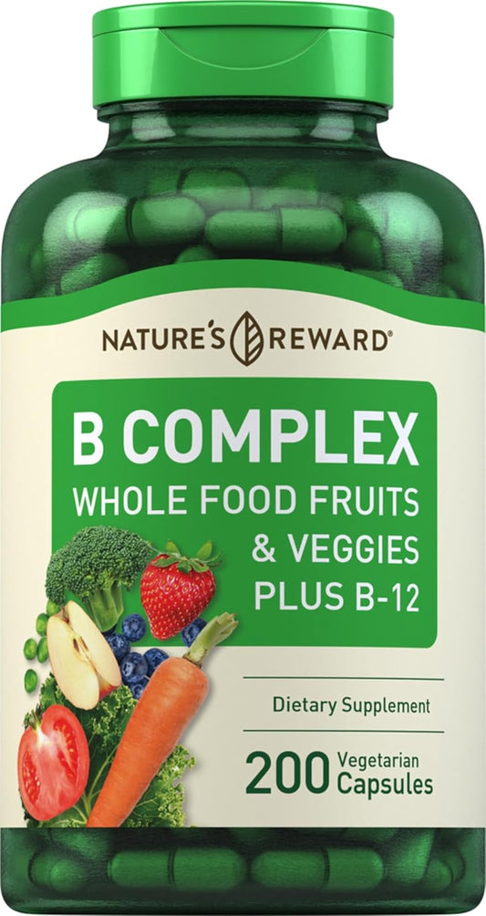 Piping Rock B Complex Capsules with Whole Food Fruits & Veggies - Vitamin B-12, Non-GMO & Vegetarian