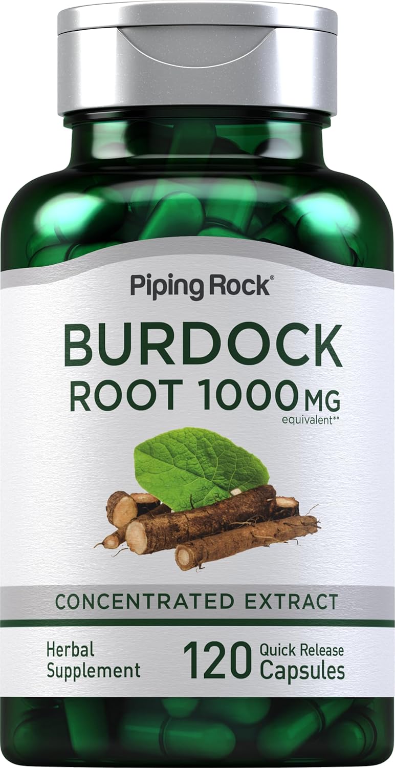 Piping Rock Burdock Root Capsules 1000mg - 120 Count Herbal Supplement Extract - Gluten Free, Non-GMO